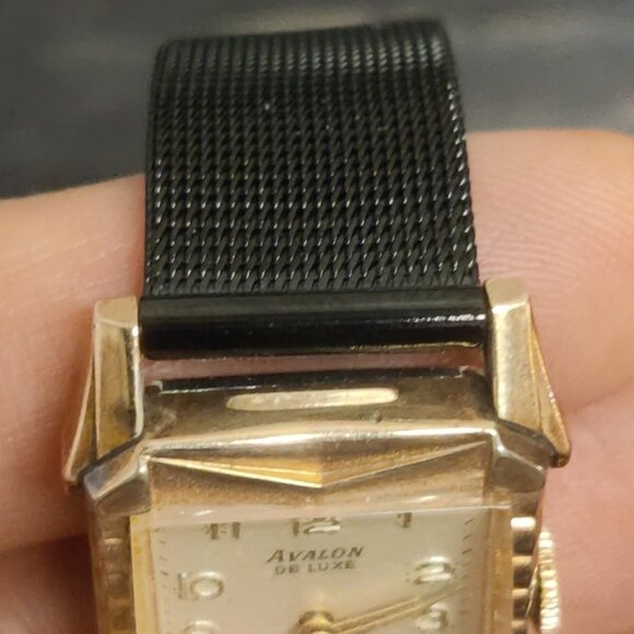 Avalon art deco mechanical watch domed steel milanese strap 10k rgp 22x38mm runs - Picture 9 of 14